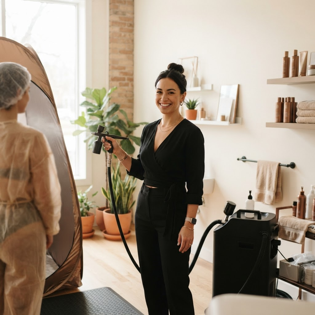 Blaisn Tanz spray tan artist in her studio