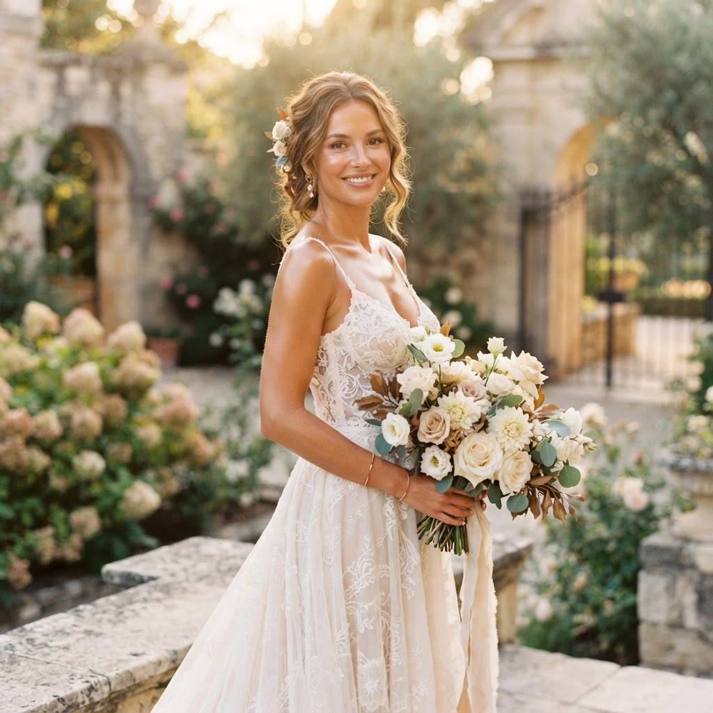 Bride with a natural sun-kissed wedding spray tan